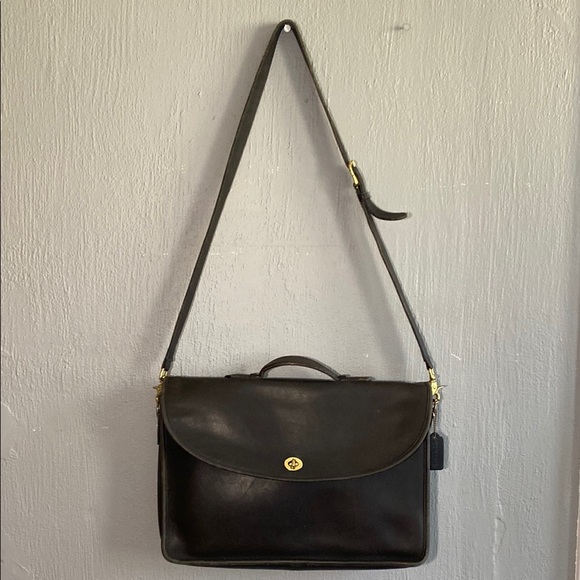 COACH Genuine vintage black leather briefcase brief laptop carrier. - Picture 1 of 16